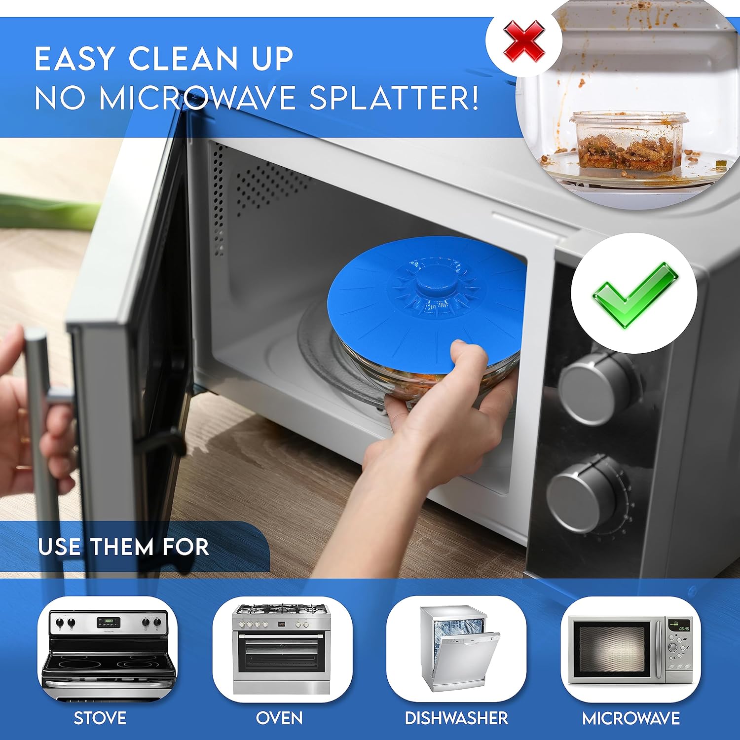 5Pcs Reusable Silicone Suction Lids (Microwave Safe & BPA Free) - Keep Kitchen Neat & Food Fresh