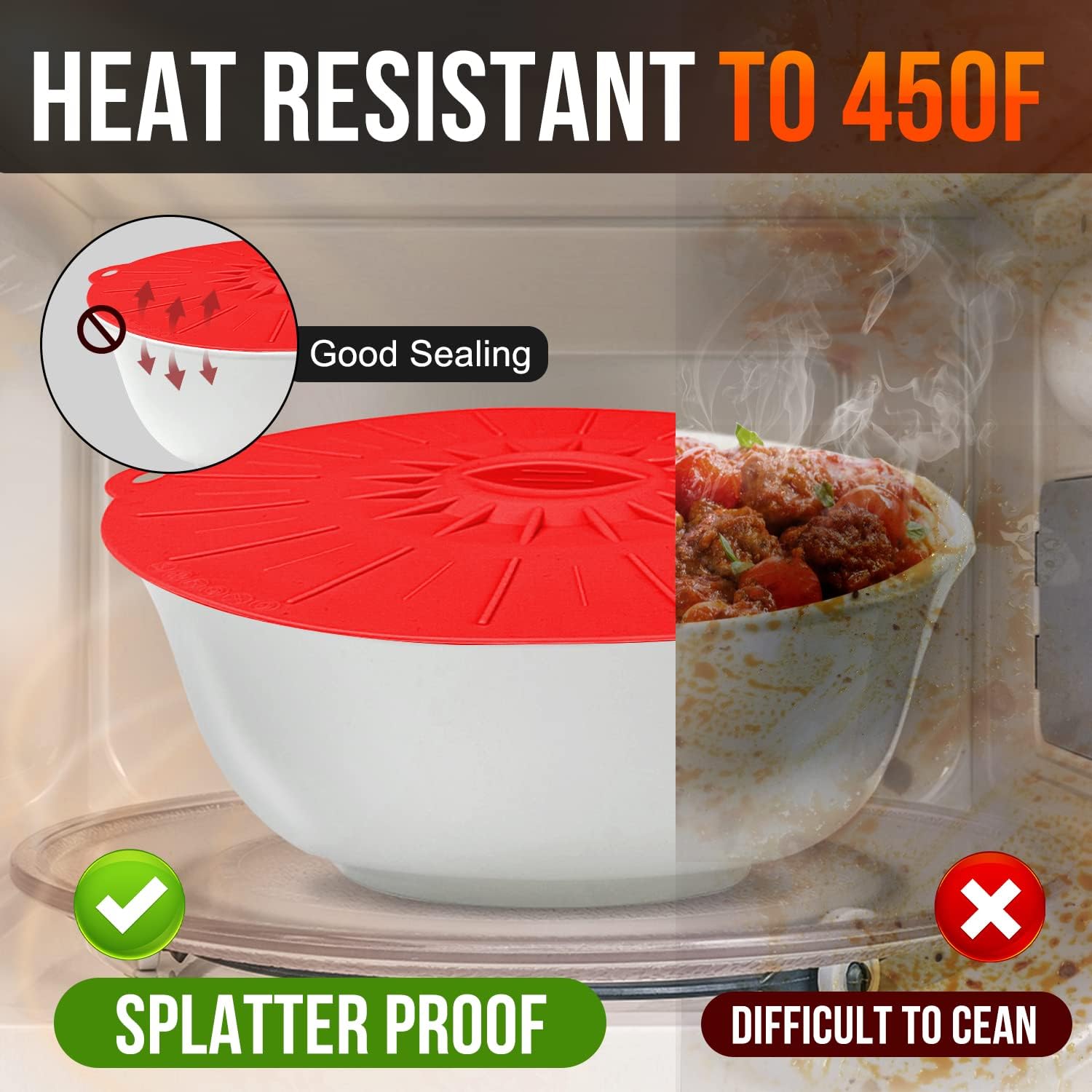 5Pcs Reusable Silicone Suction Lids (Microwave Safe & BPA Free) - Keep Kitchen Neat & Food Fresh