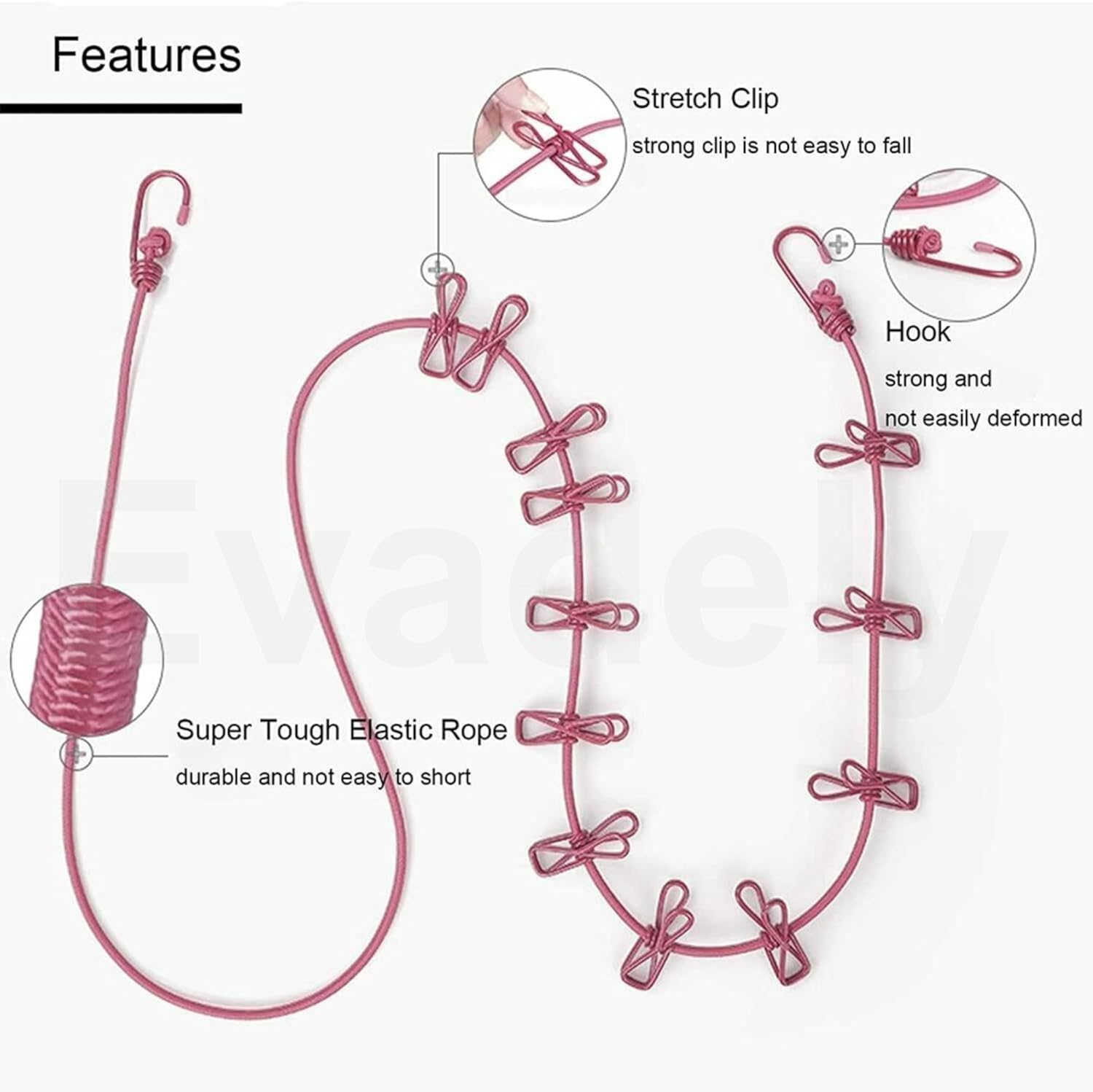 Cloth Drying Rope with Two-Sided Hooks