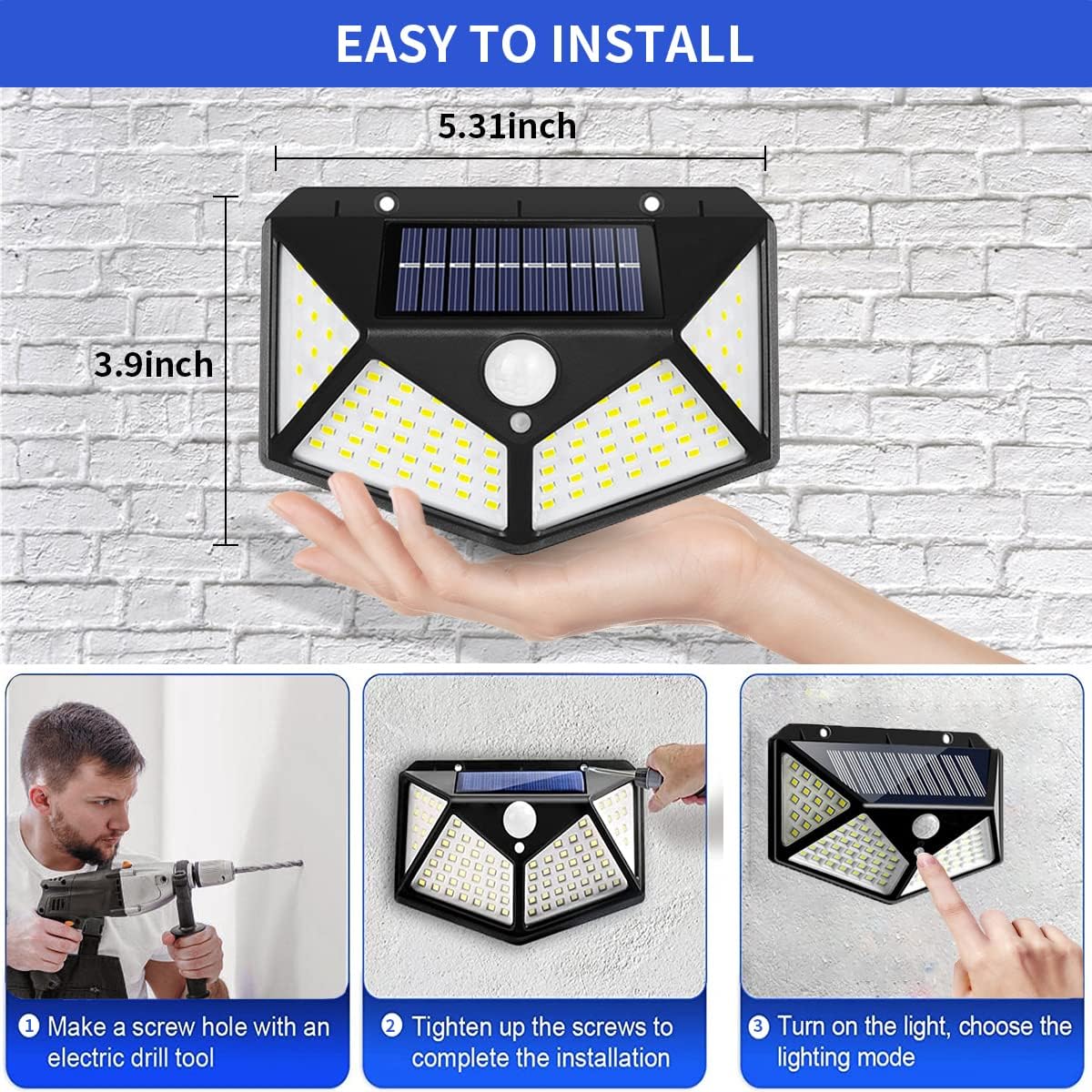 Solar Motion Sensing LED Light with 100 LEDs (Upgraded)