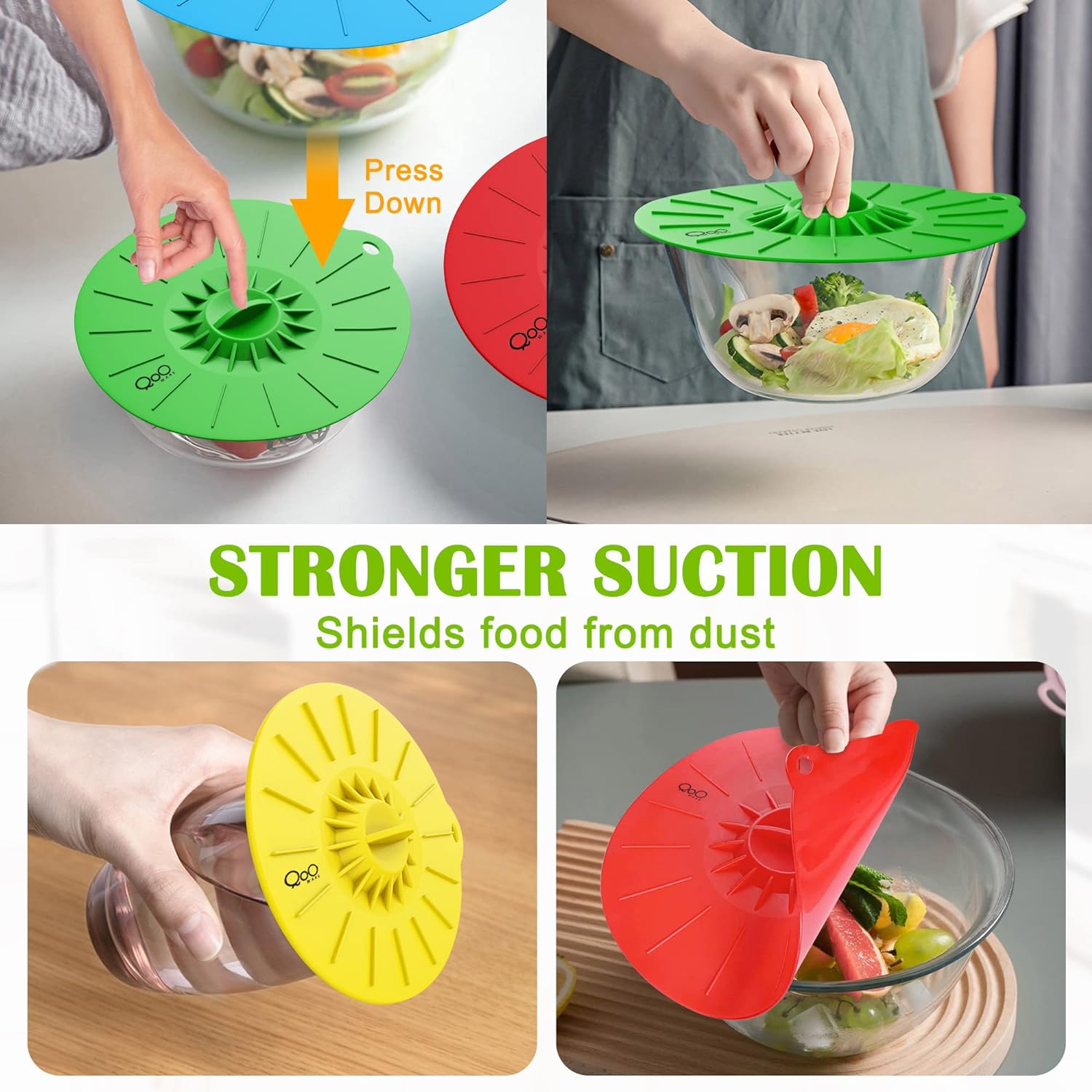 5Pcs Reusable Silicone Suction Lids (Microwave Safe & BPA Free) - Keep Kitchen Neat & Food Fresh